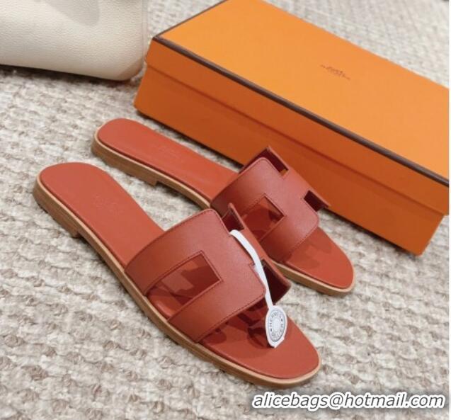 Sumptuous Hermes Classic Oran Flat Slide Sandals in Swift Calfskin Dark Brown 814051