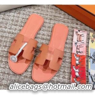 1:1 aaaaa Hermes Classic Oran Flat Slide Sandals in Swift Calfskin Orange Pink 814052