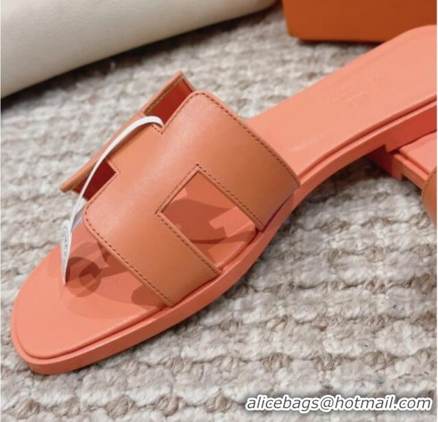 1:1 aaaaa Hermes Classic Oran Flat Slide Sandals in Swift Calfskin Orange Pink 814052