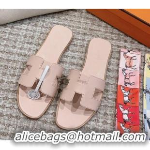 1:1 Hermes Classic Oran Flat Slide Sandals in Swift Calfskin Nude 814053