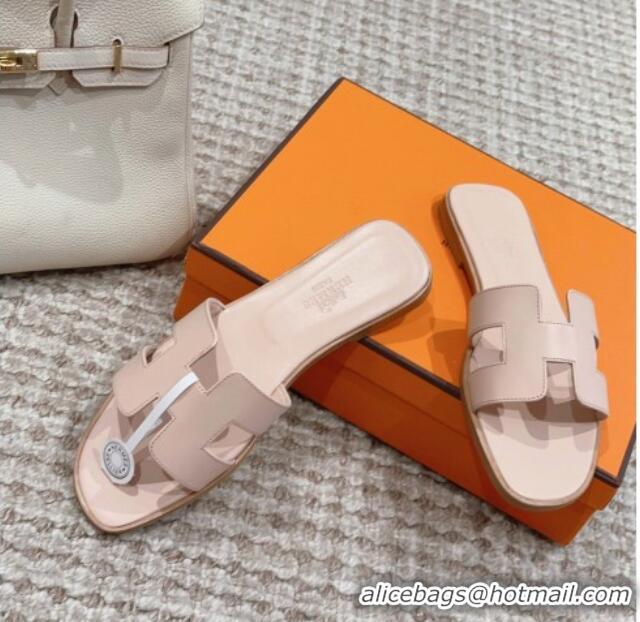 1:1 Hermes Classic Oran Flat Slide Sandals in Swift Calfskin Nude 814053