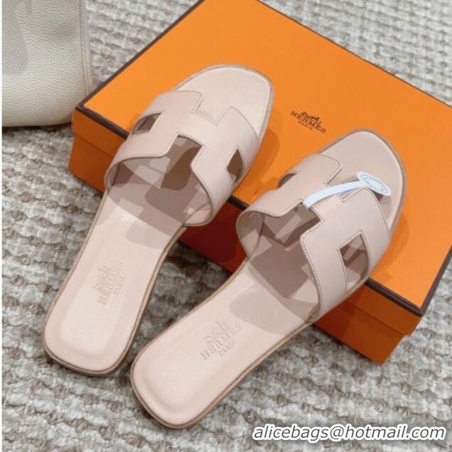 1:1 Hermes Classic Oran Flat Slide Sandals in Swift Calfskin Nude 814053