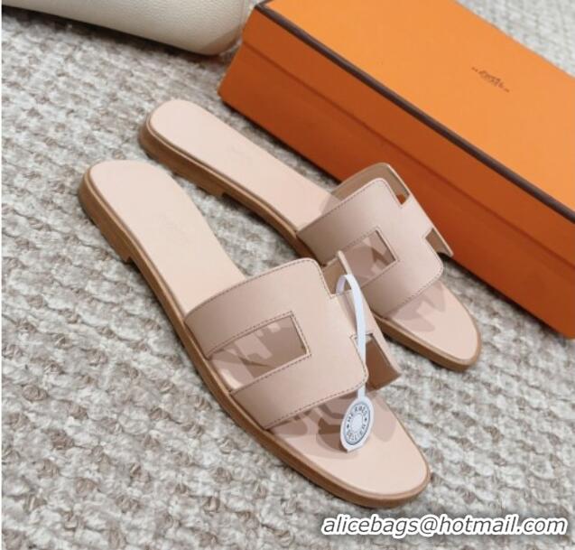 1:1 Hermes Classic Oran Flat Slide Sandals in Swift Calfskin Nude 814053