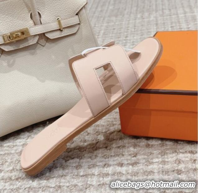 1:1 Hermes Classic Oran Flat Slide Sandals in Swift Calfskin Nude 814053