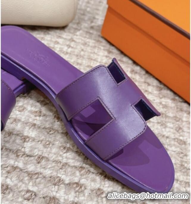 Popular Style Hermes Classic Oran Flat Slide Sandals in Swift Calfskin 814054 Purple