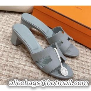 New Design Hermes Classic Oasis Heel Slide Sandals 4.5cm in Palm Grained Leather Dusty Blue 814062