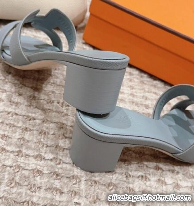 New Design Hermes Classic Oasis Heel Slide Sandals 4.5cm in Palm Grained Leather Dusty Blue 814062