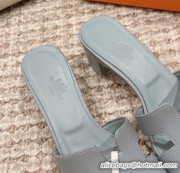 New Design Hermes Classic Oasis Heel Slide Sandals 4.5cm in Palm Grained Leather Dusty Blue 814062