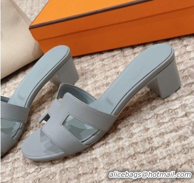 New Design Hermes Classic Oasis Heel Slide Sandals 4.5cm in Palm Grained Leather Dusty Blue 814062