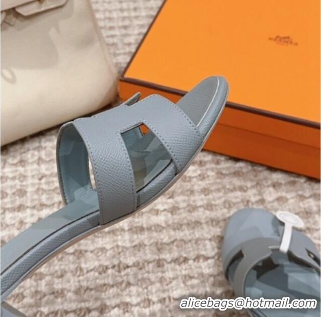 New Design Hermes Classic Oasis Heel Slide Sandals 4.5cm in Palm Grained Leather Dusty Blue 814062