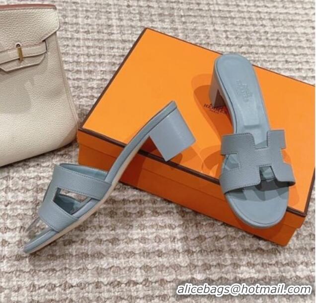 New Design Hermes Classic Oasis Heel Slide Sandals 4.5cm in Palm Grained Leather Dusty Blue 814062