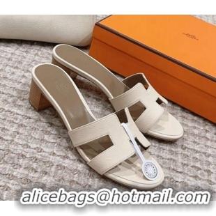 Duplicate Hermes Classic Oasis Heel Slide Sandals 4.5cm in Palm Grained Leather White/Grey 814063 