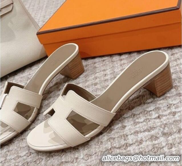 Duplicate Hermes Classic Oasis Heel Slide Sandals 4.5cm in Palm Grained Leather White/Grey 814063 