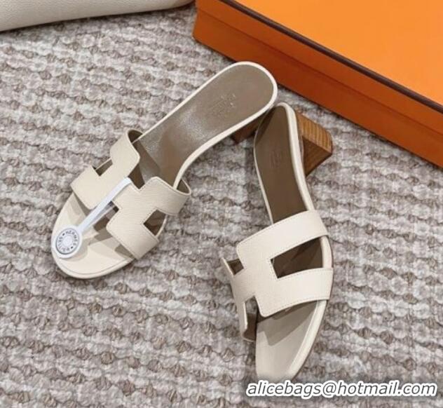 Duplicate Hermes Classic Oasis Heel Slide Sandals 4.5cm in Palm Grained Leather White/Grey 814063 