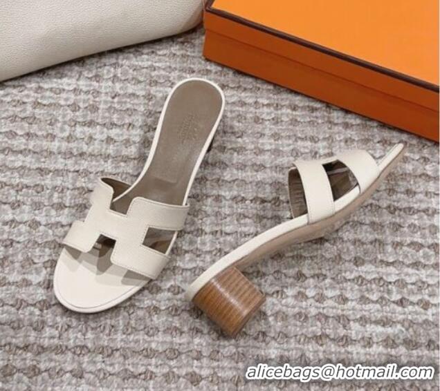 Duplicate Hermes Classic Oasis Heel Slide Sandals 4.5cm in Palm Grained Leather White/Grey 814063 