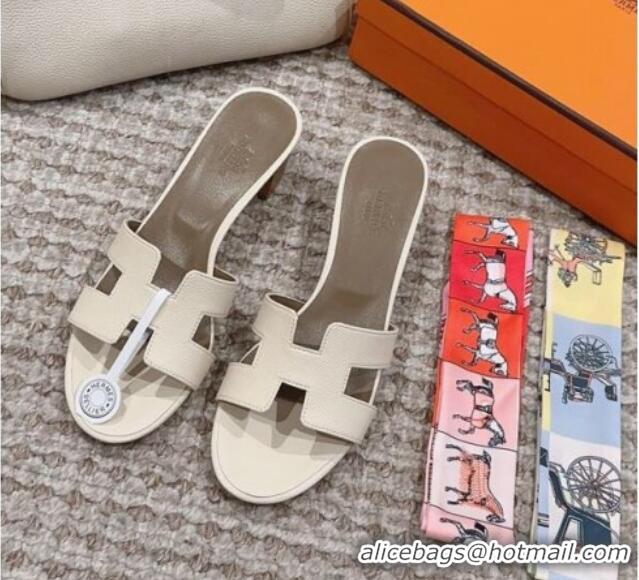 Duplicate Hermes Classic Oasis Heel Slide Sandals 4.5cm in Palm Grained Leather White/Grey 814063 