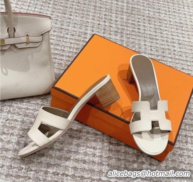 Duplicate Hermes Classic Oasis Heel Slide Sandals 4.5cm in Palm Grained Leather White/Grey 814063 