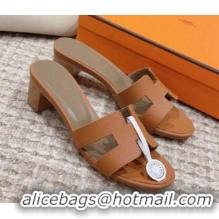 Top Quality Hermes Classic Oasis Heel Slide Sandals 4.5cm in Palm Grained Leather Brown/Grey 814064