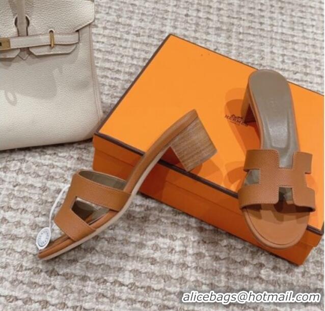 Top Quality Hermes Classic Oasis Heel Slide Sandals 4.5cm in Palm Grained Leather Brown/Grey 814064