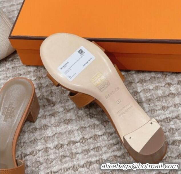 Top Quality Hermes Classic Oasis Heel Slide Sandals 4.5cm in Palm Grained Leather Brown/Grey 814064