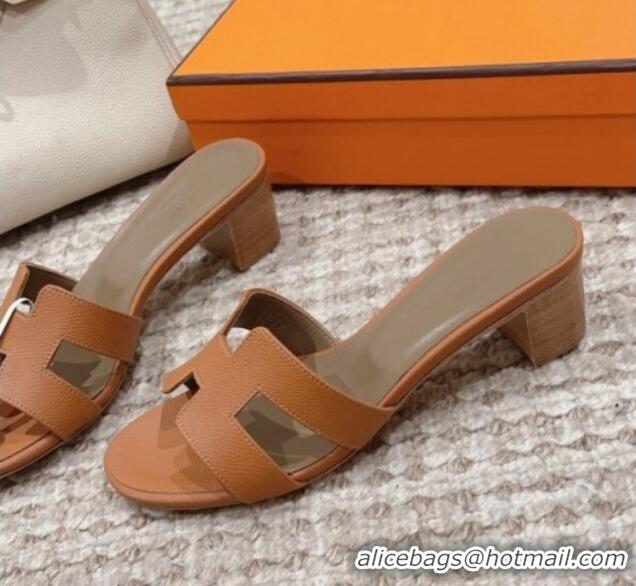 Top Quality Hermes Classic Oasis Heel Slide Sandals 4.5cm in Palm Grained Leather Brown/Grey 814064