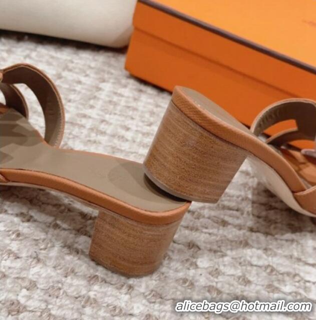 Top Quality Hermes Classic Oasis Heel Slide Sandals 4.5cm in Palm Grained Leather Brown/Grey 814064