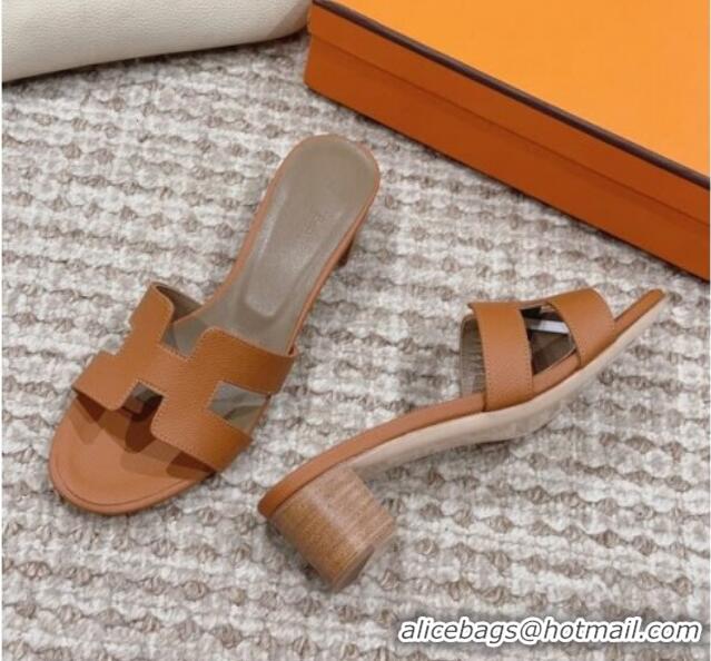 Top Quality Hermes Classic Oasis Heel Slide Sandals 4.5cm in Palm Grained Leather Brown/Grey 814064