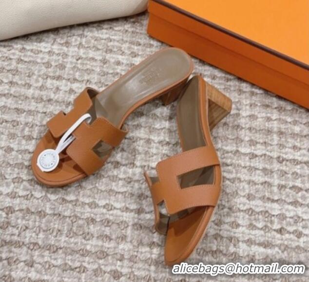 Top Quality Hermes Classic Oasis Heel Slide Sandals 4.5cm in Palm Grained Leather Brown/Grey 814064