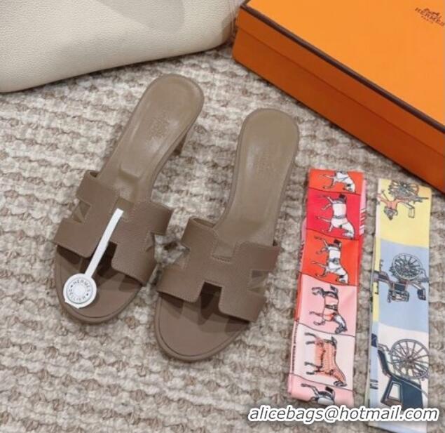 Most Popular Hermes Classic Oasis Heel Slide Sandals 4.5cm in Palm Grained Leather Grey 814065