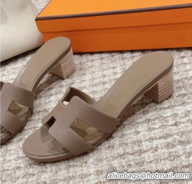 Most Popular Hermes Classic Oasis Heel Slide Sandals 4.5cm in Palm Grained Leather Grey 814065