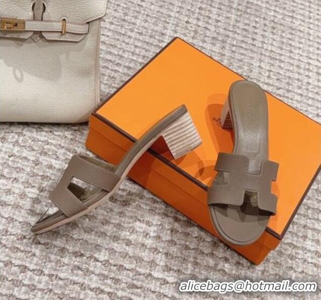 Most Popular Hermes Classic Oasis Heel Slide Sandals 4.5cm in Palm Grained Leather Grey 814065