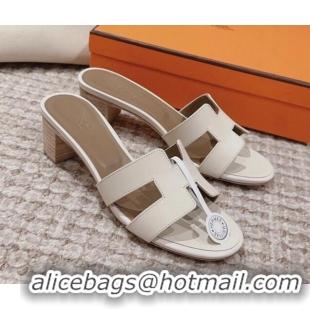 Grade Quality Hermes Classic Oasis Heel Slide Sandals 4.5cm in Smooth Leather White/Grey 814066