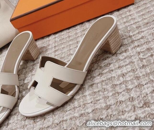 Grade Quality Hermes Classic Oasis Heel Slide Sandals 4.5cm in Smooth Leather White/Grey 814066