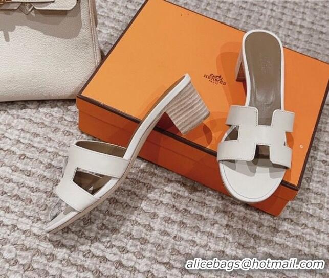 Grade Quality Hermes Classic Oasis Heel Slide Sandals 4.5cm in Smooth Leather White/Grey 814066