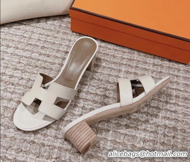 Grade Quality Hermes Classic Oasis Heel Slide Sandals 4.5cm in Smooth Leather White/Grey 814066