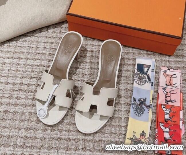 Grade Quality Hermes Classic Oasis Heel Slide Sandals 4.5cm in Smooth Leather White/Grey 814066