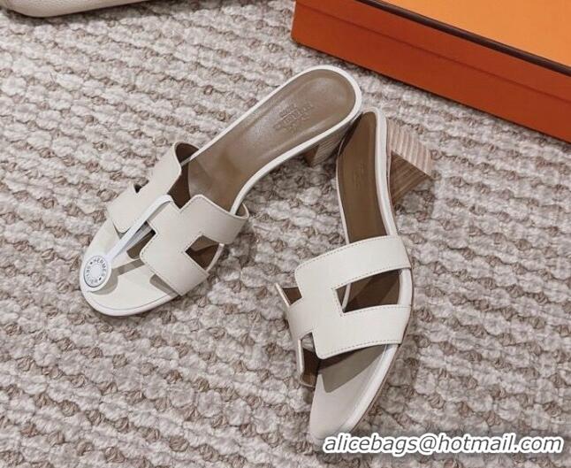 Grade Quality Hermes Classic Oasis Heel Slide Sandals 4.5cm in Smooth Leather White/Grey 814066