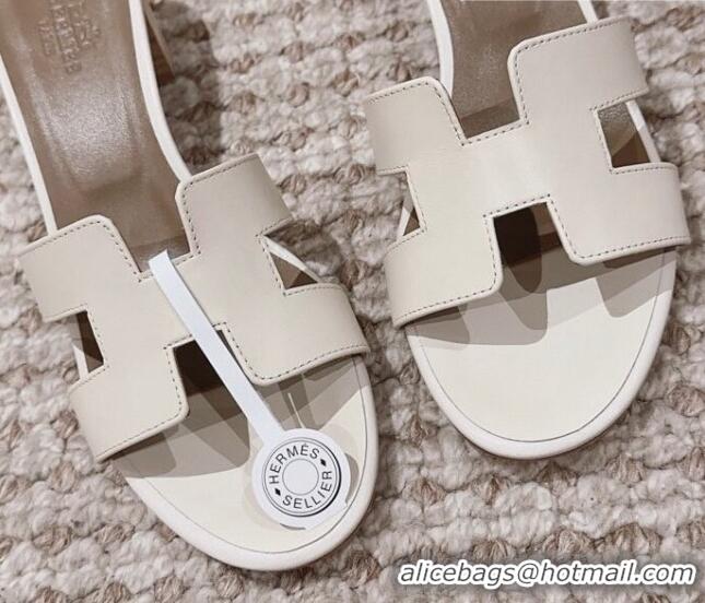 Grade Quality Hermes Classic Oasis Heel Slide Sandals 4.5cm in Smooth Leather White/Grey 814066