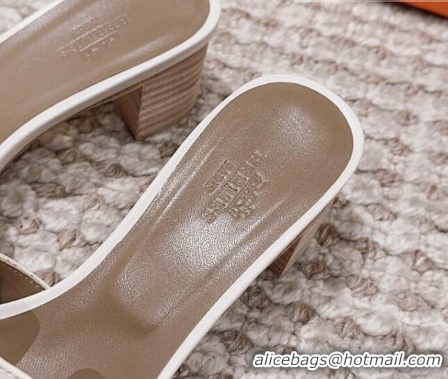 Grade Quality Hermes Classic Oasis Heel Slide Sandals 4.5cm in Smooth Leather White/Grey 814066