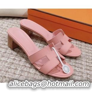 Best Product Hermes Classic Oasis Heel Slide Sandals 4.5cm in Palm Grained Leather Light Pink 814067