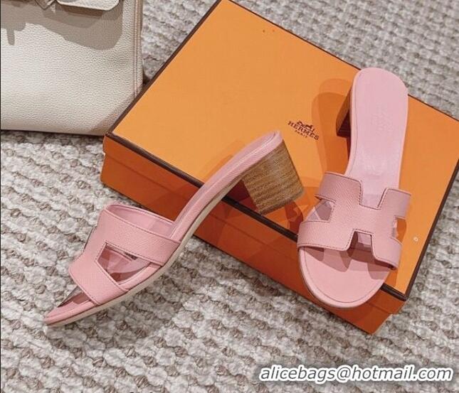 Best Product Hermes Classic Oasis Heel Slide Sandals 4.5cm in Palm Grained Leather Light Pink 814067