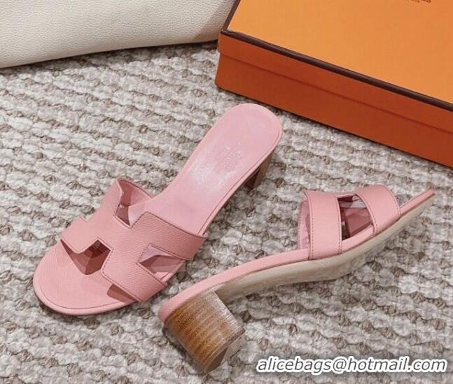 Best Product Hermes Classic Oasis Heel Slide Sandals 4.5cm in Palm Grained Leather Light Pink 814067