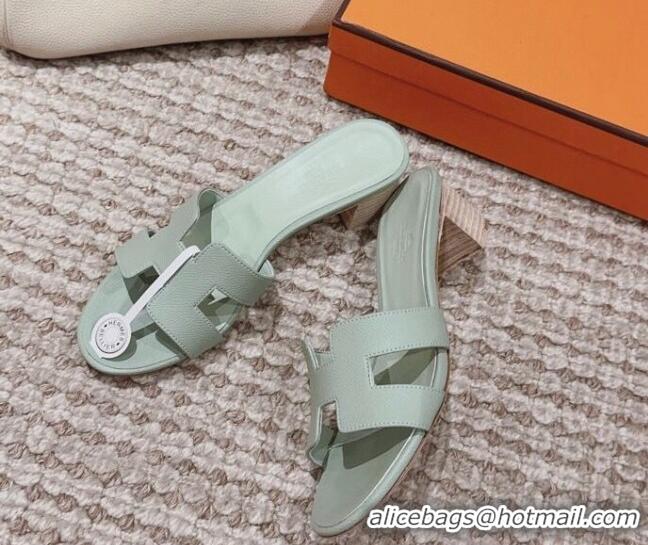 Top Design Hermes Classic Oasis Heel Slide Sandals 4.5cm in Palm Grained Leather Mint Green 814068