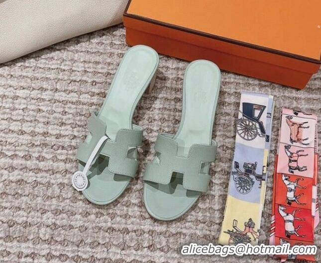 Top Design Hermes Classic Oasis Heel Slide Sandals 4.5cm in Palm Grained Leather Mint Green 814068