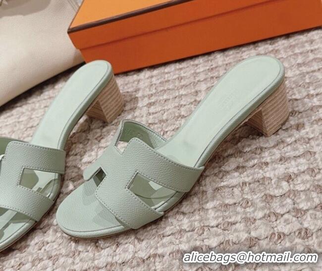 Top Design Hermes Classic Oasis Heel Slide Sandals 4.5cm in Palm Grained Leather Mint Green 814068