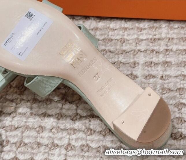 Top Design Hermes Classic Oasis Heel Slide Sandals 4.5cm in Palm Grained Leather Mint Green 814068