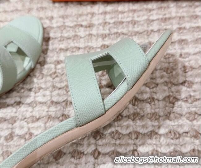 Top Design Hermes Classic Oasis Heel Slide Sandals 4.5cm in Palm Grained Leather Mint Green 814068