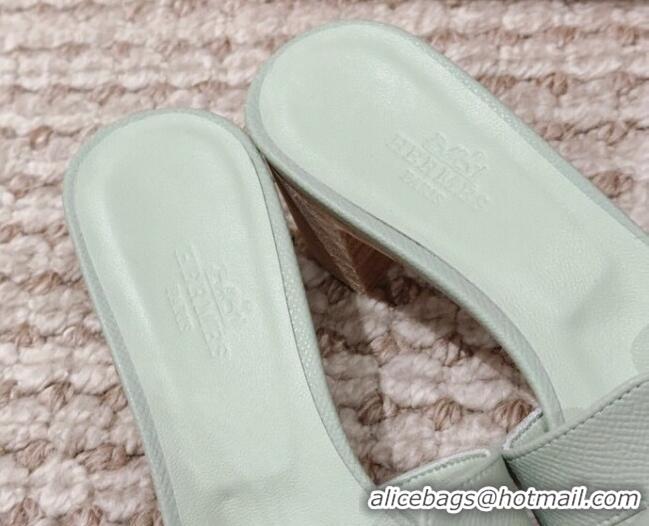 Top Design Hermes Classic Oasis Heel Slide Sandals 4.5cm in Palm Grained Leather Mint Green 814068