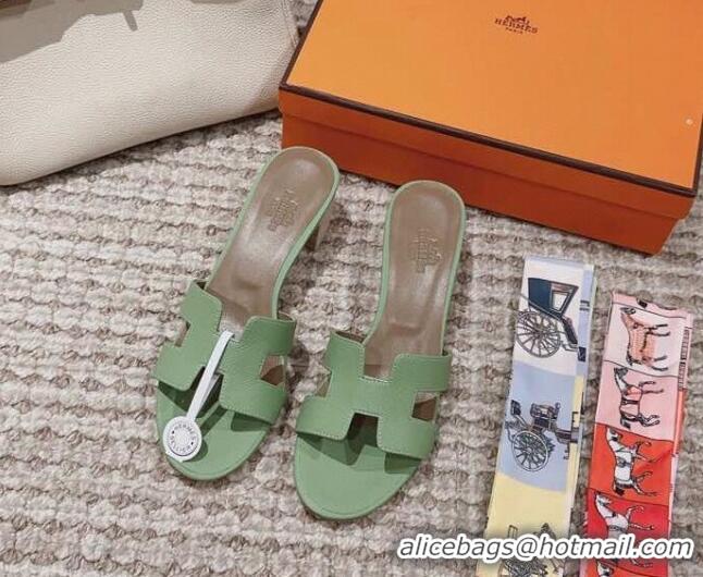 Cheap Price Hermes Classic Oasis Heel Slide Sandals 4.5cm in Palm Grained Leather Green/Grey 814069