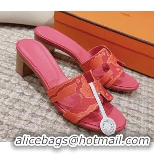 Low Cost Hermes Classic Oasis Heel Slide Sandals 4.5cm in Printed Canvas Red 814070